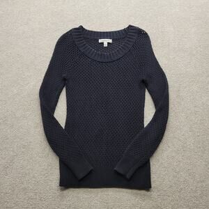Banana Republic Womens XS Navy Blue Open Knit Sweater Scoop Neck Long Sleeve